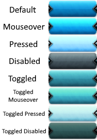 Image containing the following button states from top to bottom: default, mouseover, pressed, disabled, toggled, toggled mouseover, toggled pressed, toggled disabled