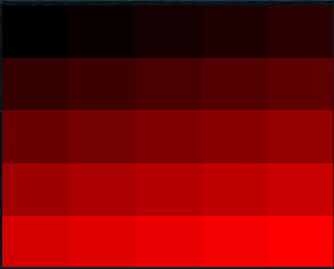 A grid containing 5 rows and 5 columns, with each cell containing a solid coloured rectangle