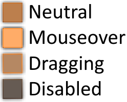 Image containing the following slider thumb states from top to bottom: default/neutral, mouseover, dragging, disabled